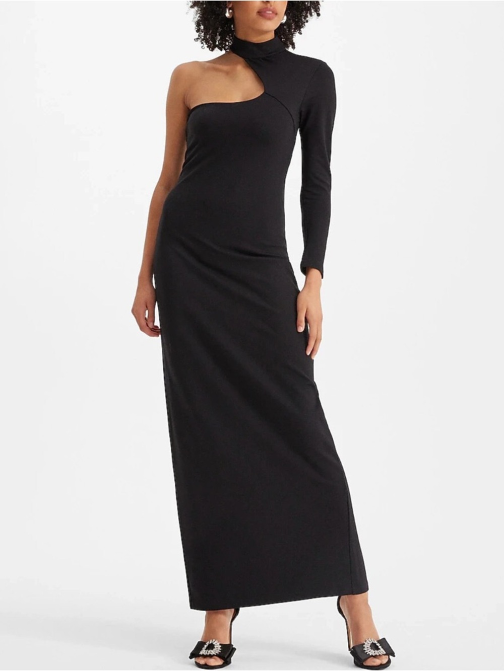 Express Black One-Shoulder Cutout Midi Dress